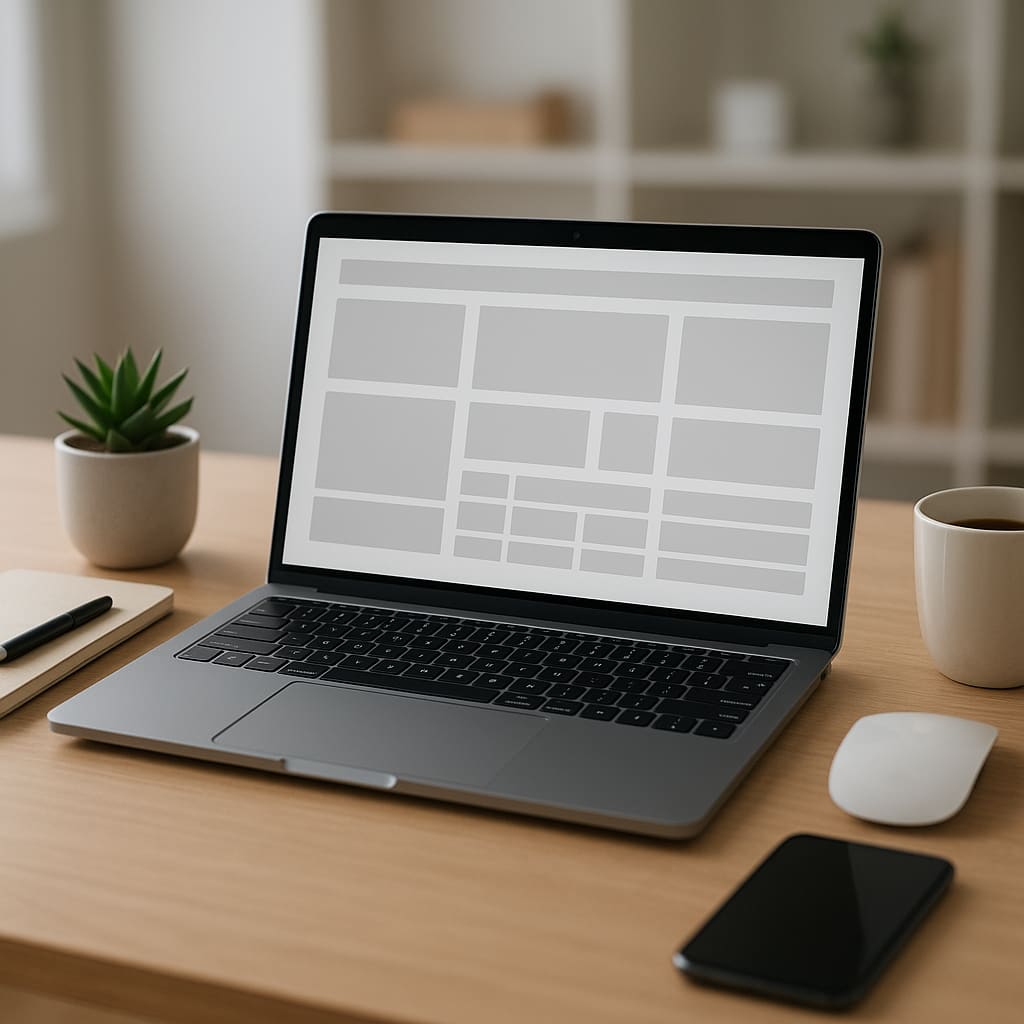 Modernes Webdesign-Studio mit Wireframe am Laptop