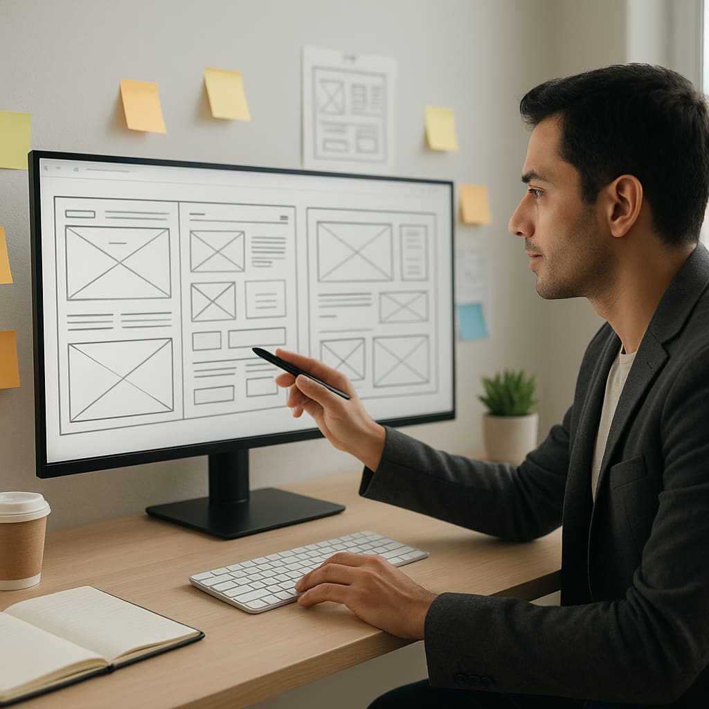 Landingpage-Wireframing am Monitor